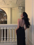 Mermaid V Neckline Backless Black Slit Prom Dresses Birthday Outfits SD295