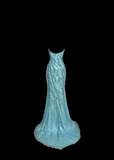 Mermaid Strapless Tulle Blue Beads Long Prom Gown Fairy Prom Dresses SD2960