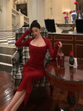 Sheath Long Sleeves Red Prom Dresses Sexy Birthday Outfits SD298