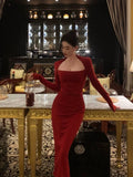 Sheath Long Sleeves Red Prom Dresses Sexy Birthday Outfits SD298