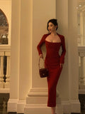 Sheath Long Sleeves Red Prom Dresses Sexy Birthday Outfits SD298