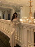 Mermaid Square Neckline Long Sleeves Long Prom Dresses Birthday Dress SD299
