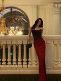 Mermaid Strapless Ombre Burgundy Satin Slit Long Prom Dresses Birthday Outfits SD303