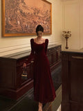 A Line Straps Burgundy Velvet Long Sleeves Prom Dresses Birthday Outfits SD304