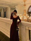 A Line Straps Burgundy Velvet Long Sleeves Prom Dresses Birthday Outfits SD304