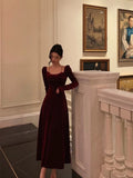 A Line Straps Burgundy Velvet Long Sleeves Prom Dresses Birthday Outfits SD304