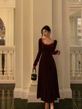 A Line Straps Burgundy Velvet Long Sleeves Prom Dresses Birthday Outfits SD304