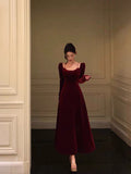A Line Straps Burgundy Velvet Long Sleeves Prom Dresses Birthday Outfits SD304