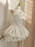 Ball Gown Sweetheart White Satin Vacation Dresses Short Birthday Outfits SD329
