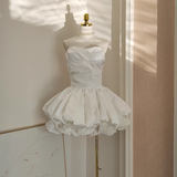 Ball Gown Sweetheart White Satin Vacation Dresses Short Birthday Outfits SD329