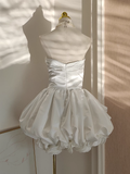 Ball Gown Sweetheart White Satin Vacation Dresses Short Birthday Outfits SD329