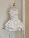 Ball Gown Sweetheart White Satin Vacation Dresses Short Birthday Outfits SD329