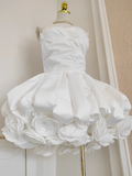 Ball Gown Sweetheart White Satin Vacation Dresses Short Birthday Outfits SD329