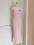 Sheath Spaghetti Straps Pink Travel Vacation Dresses Dinner Birthday Dress SD332