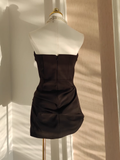 A Line Sweetheart Ruffles Satin Black Vacation Dresses Short Birthday Outfits SD344