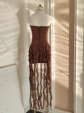 Sheath Strapless Ruffles Tulle Brown Vacation Dresses Short Birthday Outfits SD345