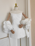 A line Strapless Sleeveless White Satin Party Dress Short Birthday Dresses With Cape SD354