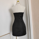A line Strapless Sleeveless Black Satin Party Dress Short Birthday Dresses With Cape SD355