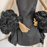 A line Strapless Sleeveless Black Satin Party Dress Short Birthday Dresses With Cape SD355