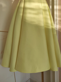 A line V neckline Satin Knee Length Homecoming Dresses Yellow Birthday Outfits SD374