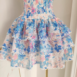 A line Strapless Sleeveless Blue Floral Cocktail Dress Short Birthday Outfits SD389