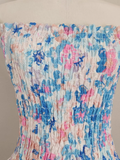 A line Strapless Sleeveless Blue Floral Cocktail Dress Short Birthday Outfits SD389