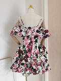 A line Spaghetti Straps Sleeveless Floral Cocktail Dress Short Birthday Outfits SD395