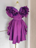 A line Short Sleeves Grape Cocktail Dress Short Birthday Outfits SD397