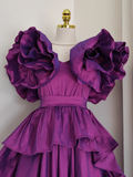 A line Short Sleeves Grape Cocktail Dress Short Birthday Outfits SD397