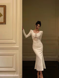 Sheath U Neckline White Long Sleeves Prom Dresses Birthday Dress SD409