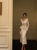 Sheath U Neckline White Long Sleeves Prom Dresses Birthday Dress SD409