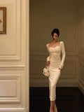 Sheath Straps Long Sleeves White Ankle Length Prom Dresses Birthday Dress SD412