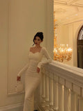 Sheath Straps Long Sleeves White Ankle Length Prom Dresses Birthday Dress SD412
