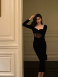 Sheath Sweetheart Velvet Black Long Sleeves Prom Dresses Evening Dress SD415