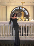 Sheath Off The Shoulder Black Long Sleeves Prom Dresses Evening Dress SD416