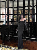 Sheath Off The Shoulder Black Long Sleeves Prom Dresses Evening Dress SD416