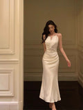Sheath Scoop Neckline White Ankle Length Prom Dresses Birthday Dress SD423