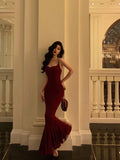Sheath Spaghetti Straps Red Long Prom Dresses Birthday Dress SD424