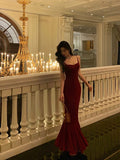 Sheath Spaghetti Straps Red Long Prom Dresses Birthday Dress SD424