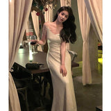 Sheath Spaghetti Straps Floor Length Prom Dresses Birthday Dress SD430