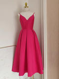 A line Spaghetti Straps Hot Pink Vacation Dress Satin Women Birthday Dresses SD443
