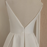 A line Spaghetti Straps White Vacation Dress Satin Women Birthday Dresses SD444