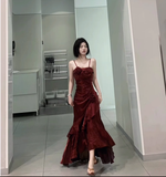 High Low Spaghetti Straps Burgundy Long Birthday Dresses Birthday Outfits SD454