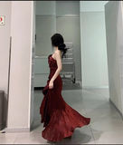 High Low Spaghetti Straps Burgundy Long Birthday Dresses Birthday Outfits SD454