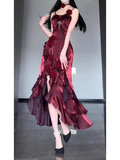 High Low Spaghetti Straps Long Burgundy Birthday Dresses Birthday Outfits SD462