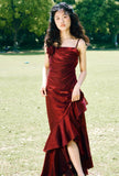 High Low Spaghetti Straps Ruffles Burgundy Prom Dresses Birthday Outfits SD469