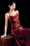 Sheath Spaghetti Straps Burgundy Ankle Length Prom Dresses Birthday Outfits SD474
