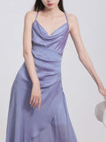 Sheath Halter Lilac Ankle Length Prom Dresses Birthday Outfits SD476