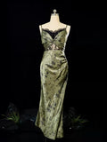Sheath Spaghetti Straps Green Lace Ankle Length Prom Dresses Birthday Outfits SD479 HZ0628
