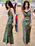 Sheath Spaghetti Straps Green Lace Ankle Length Prom Dresses Birthday Outfits SD479